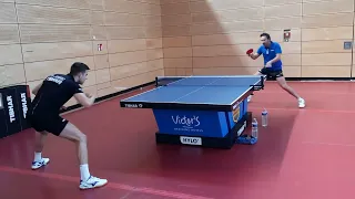 Bojan Tokic and Darko Jorgic training in Saarbrücken.  2x B-B, 1 middle, 2x B-B, 1 Forhand.