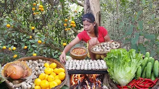 Seafood in forest, Oyster grilled on the rock - Solo cooking in jungle