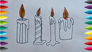 Candle Drawing | Easy Candles Drawing Colouring, Painting For kids And Toddlers | How To Candle Draw
