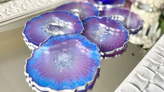 Purple, Blue & Silver Resin Geode Coasters