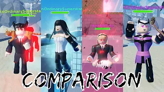 Zatanna and skins comparison/showcase. Heroes online world roblox (updated version)