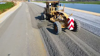 Amazing Watching Operator CAT 140G Motor Grader Working Grading Gravel Build New Road And Compaction