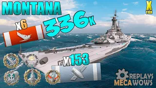 BattleShip Montana 336K Damage on Warrior's Path Map | World of Warships