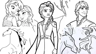 Disney Princess Coloring Pages Compilation Frozen Sisters Anna Elsa Olaf Kristoff Nokk