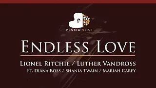 Endless Love - Lionel Ritchie, Luther Vandross, Diana Ross - HIGHER Key (Piano Karaoke Instrumental)