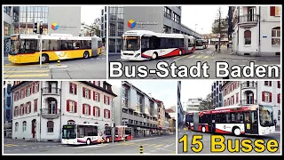 Switzerland 15 buses in 10 minutes / Bus um Bus in der Bus-Stadt Baden, Aargau, Schweiz 2020