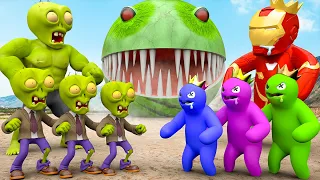 Plants vs Zombies 2 | Team Blue Super-Hero VS Hulk Zombie, Team Bad Guy Zombie | 2D 3D Animation IRL