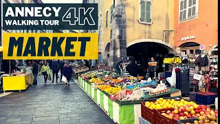 Annecy France - Tuesday market in the old town - Virtual Walking Tour 4K / 60 FPS