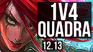 KATARINA vs YONE (MID) | 1v4 Quadra, 14/1/1, 8 solo kills, Legendary | NA Diamond | 12.13