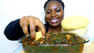 Cook and Eat with Me spinach soup with plantain fufu/ Asmr Mukbang