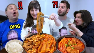 Canadians Try Korean Braised Pork with Kimchi (Kimchi Jjim) for the First Time! Mukbang Korean Food