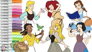 Disney Princess Coloring Book Compilation Tiana Ariel Aurora Snow White Belle and Cinderella