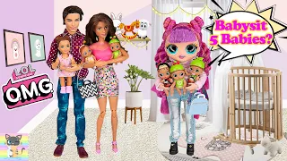 Babysitting Quintuplets Babies? 😲❣ LOL DOLL is Babysitter for Barbie Family with Toddler & Babyborn