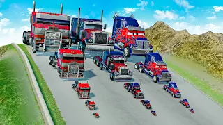 Big & Small NEW Optimus Prime vs OLD Optimus Prime vs G1 Optimus Prime vs DOWN OF DEATH in BeamNG