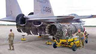 Removing US Massive $10 Million F-15 Jet Engines During Hypnotic Maintenance