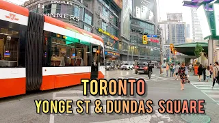 Toronto Saturday Yonge & Dundas Square, Downtown Walking Tour Canada 4k