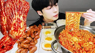 MUKBANG ASMR | KOREAN KIMCHI RECIPE ! SPICY NOODLES & FRIED EGG & Sausage! KOREAN FOODS