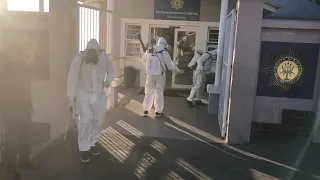 Disinfecting Plett police station with F10SC against Corona virus COVID 19