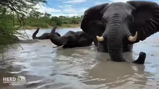 Dominant Bull Sebakwe swims beside young elephants, Timisa, Kumbura & Khanyisa 💖🐘