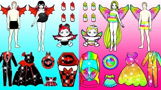 Vestir Muñecas De Papel | Vampire And Angel Family New Costume Dress Up | Woa Doll En Spanish