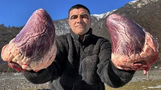 Beef Heart Recipe - Faraway Village Cooking - Cooking in Mountains 4K