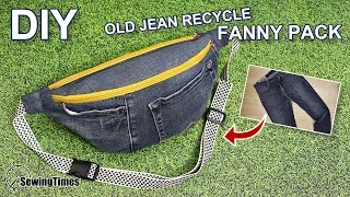 DIY Old Jeans Fanny Pack 슬링백 만들기 | Recycle old jeans to sling bag [sewingtimes]