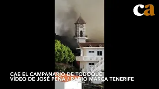 Cae el campanario de la iglesia Todoque, en La Palma, ante el paso de la lava