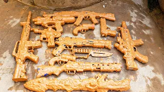 Finding  Toys Guns, Military equipment AK47, Sniper, short Gun, knife, Police Gun Spider Man Gun