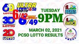 Lotto Result March 2 2021 (Tuesday), 6/58, 6/49, 6/42, 3D, 2D | PCSO Lottery draw