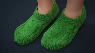 Simple slippers on 2 knitting needles for beginners!