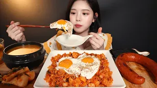 ENG SUB)Kimchi bokkeumbap Radish kimchi fried rice with fried egg & Kielbasa sausage Mukbang ASMR