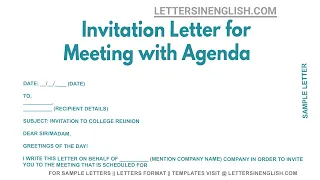 Invitation Letter For Meeting With Agenda - Sample Letter to Invite for Meeting Stating the Agenda