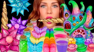 ASMR MUKBANG, Rainbow Fairy Dessert, Edible Teacup, Wafer Paper Butterflies, Edible Flowers Jelly 먹방