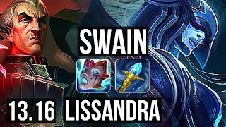 SWAIN vs LISSANDRA (MID) | 9/0/11, 1000+ games, 1.5M mastery, Legendary | NA Master | 13.16