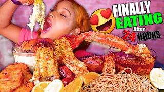ASMR After NOT EATING in 24 hours! RASTA PASTA ALFREDO CHEESE SAUCE SEAFOOD BOIL MUKBANG QUEEN BEAST
