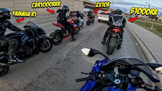 10+ SUPERBIKES RIDING INTO THE DALLAS SUNSET