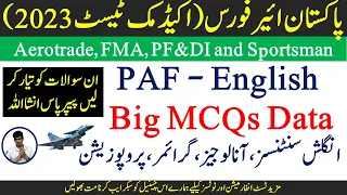 paf academic test - paf english sentence test MCQs - aerotrade, FMA, pf&di, sportsman -paf jobs 2023