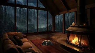 Relaxing Rain & Thunderstorm Sounds: Cozy Cabin Ambience With Sleeping Dog! | Resting Area