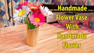 Bamboo Sticks Flower vase made with Paper Flower Bouquet |DIY-Room Decoration Ideas