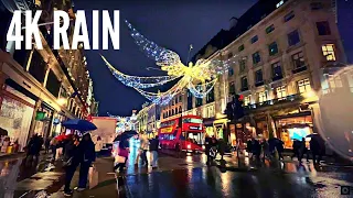 London Christmas Walking in RAIN Regent Street Carnaby SOHO | 4K HDR