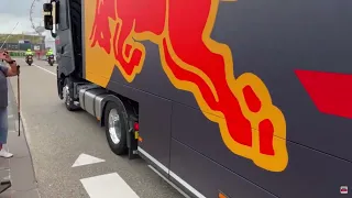 F1 Red Bull Trucks arrive at Zandvoort under Dutch Police Escort