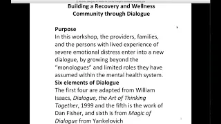 Recovery Dialogues:  An Avenue for Culture Change in Psychiatric Hospitals