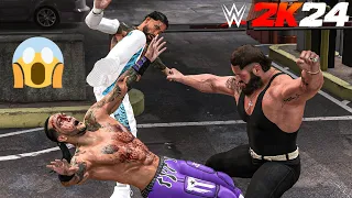 Jey Uso & Braun Strowman Attacks Damian Priest at Backstage - WWE 2K24