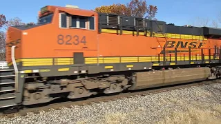 BNSF 8234, CN 8843 speed a Westbound freight train towards Schoolcraft, MI