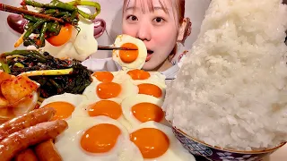 ASMR Fried Egg Green Onion Kimchi【Mukbang/ Eating Sounds】【English subtitles】