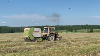 МТЗ 80 и Пресс подборщик Claas Rollant 66. Заготавливаем сено.