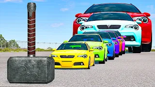 Small & Giant Car vs Standing Thor's Hammer in BeamNG.Drive