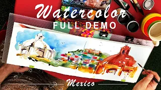 FULL DEMO in Mexico✨ : POSITIVE + NEGATIVE PAINTING 🎨🖌 / Watercolor Urban Sketching
