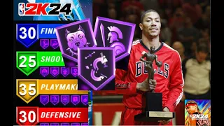 6'4 DERRICK ROSE BUILD HAS 96 DUNK, 90 SPD WITH BALL, 89 LAY,AND 68 TOTAL BADGES-2K24 ARCADE EDITION