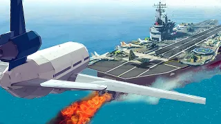 Emergency Landings In The Aircraft Carrier - Airplane Crashes & Landings! Besiege plane crash